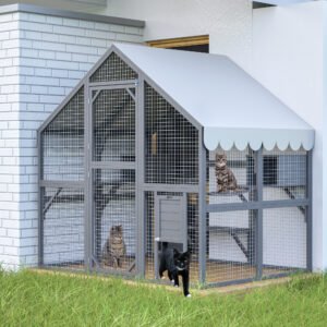 Large Outdoor Cat House, 28ft² Luxury Wooden Cat Run Enclosure Walk in