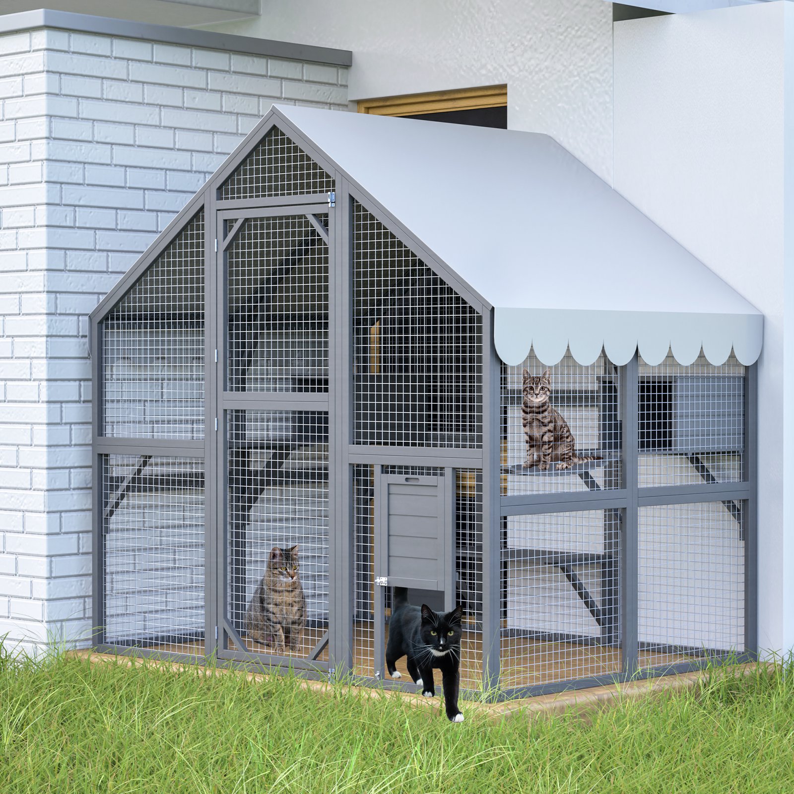 Large Outdoor Cat House, 28ft² Luxury Wooden Cat Run Enclosure Walk in