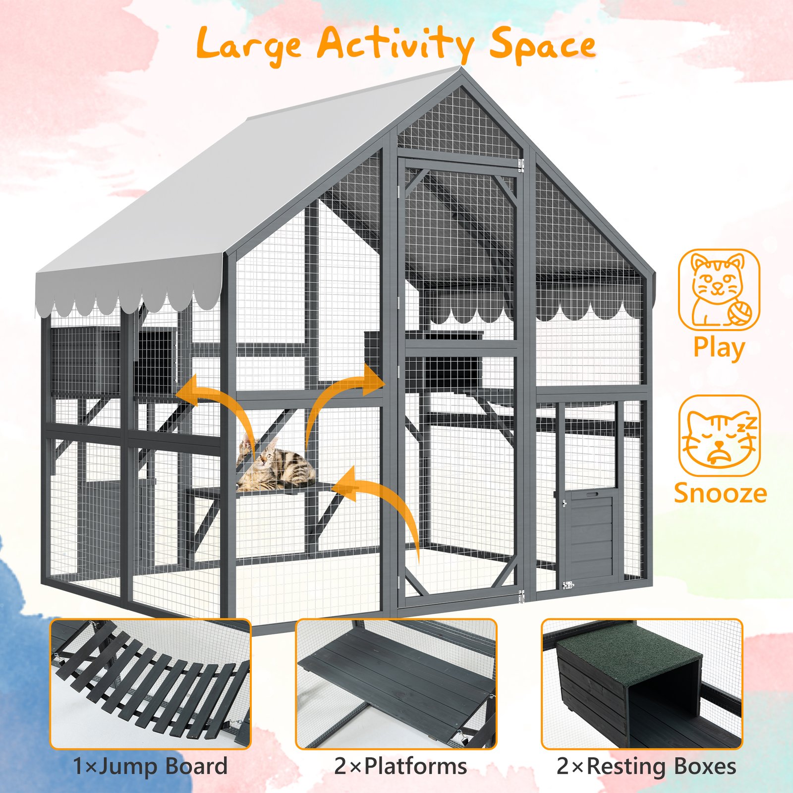 Large Outdoor Cat House, 28ft² Luxury Wooden Cat Run Enclosure Walk in - Image 3