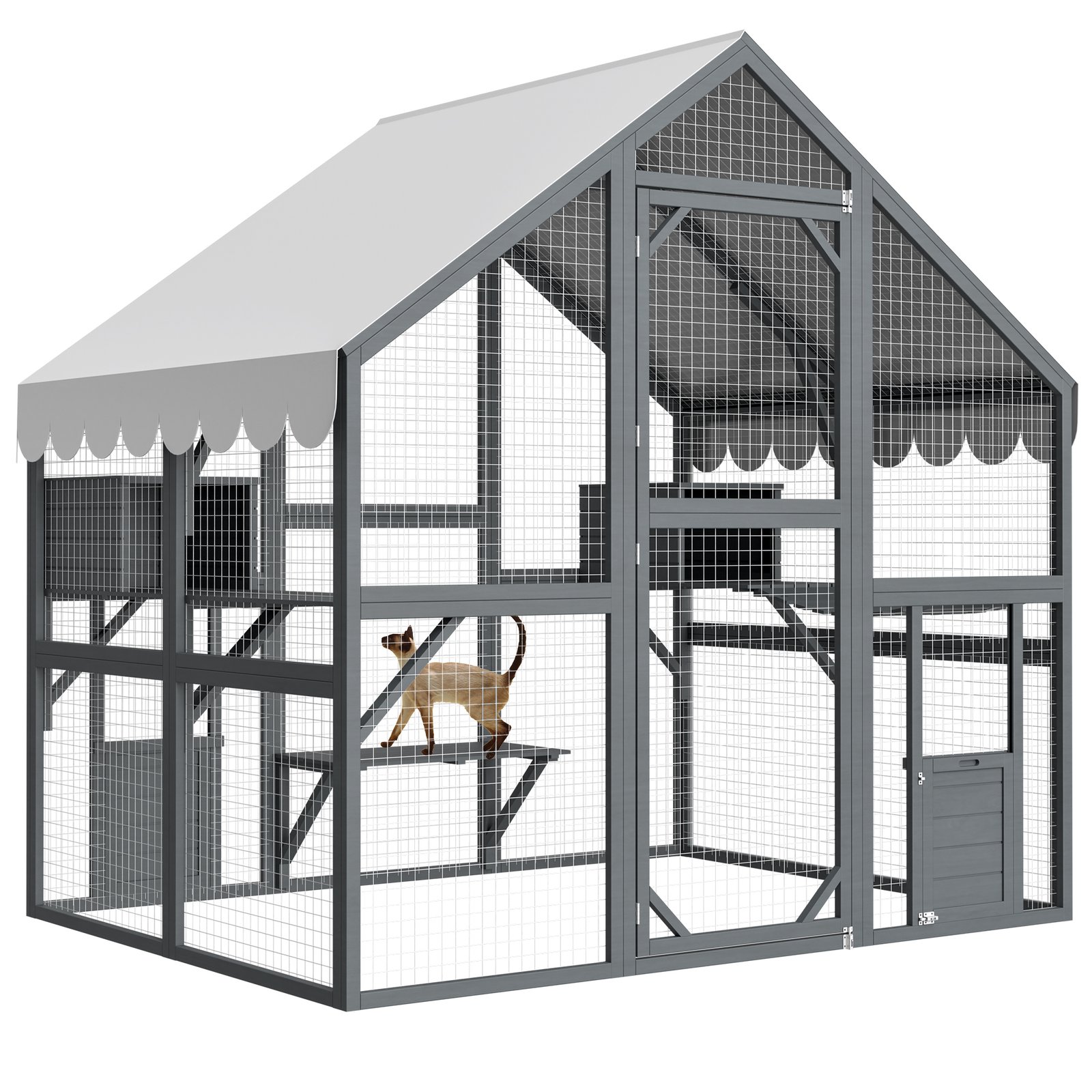 Large Outdoor Cat House, 28ft² Luxury Wooden Cat Run Enclosure Walk in - Image 4