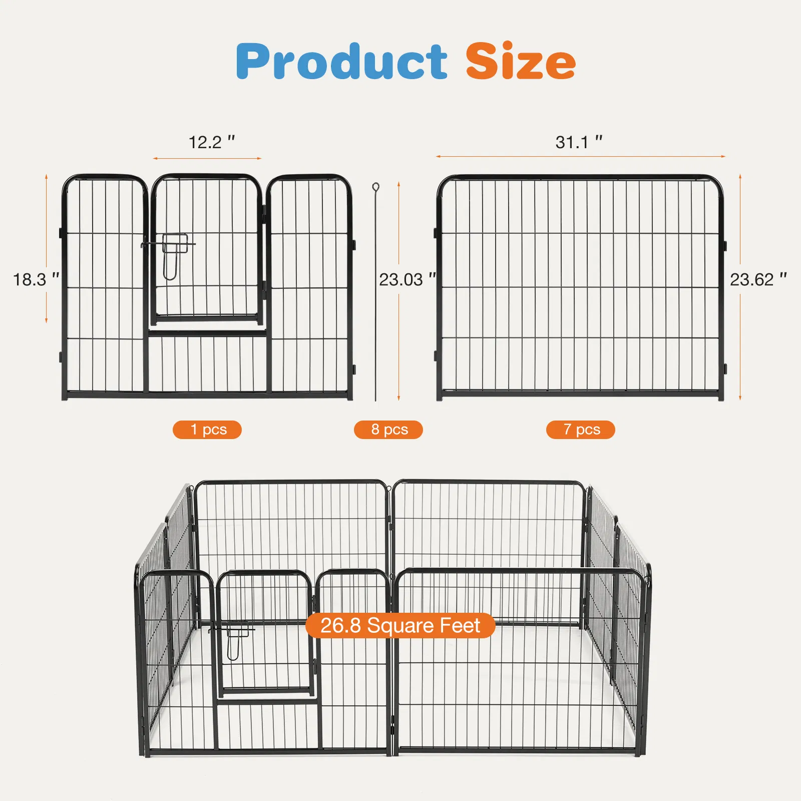 Dog Playpen Indoor Fence Height Metal Exercise Pen with Door Small Pup - Image 3