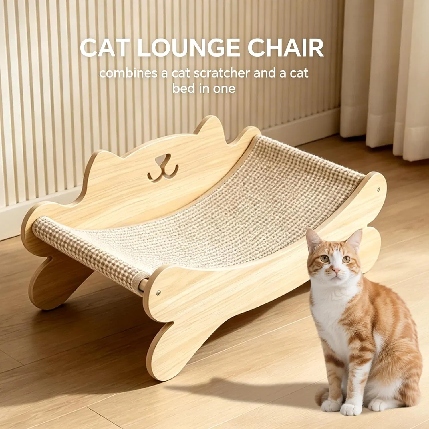 Cat Scratcher Bed for Indoor Cats Kitten Bed Cat Hammock with Solid Wo - Image 4