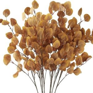 6 Pcs Artificial Eucalyptus Stems Long Silver Dollar Leaves Autumn Branches For Christmas Thanksgiving Home Decor
