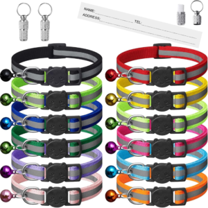 12 Pack Reflective Breakaway Cat Collars With Bells,Safety Buckle Kitt
