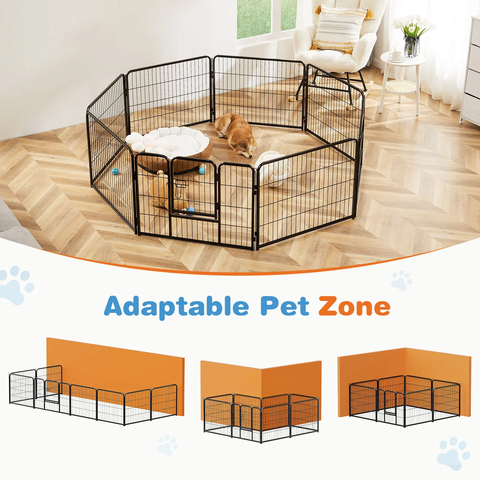 Dog Playpen Indoor Fence Height Metal Exercise Pen with Door Small Pup - Image 2