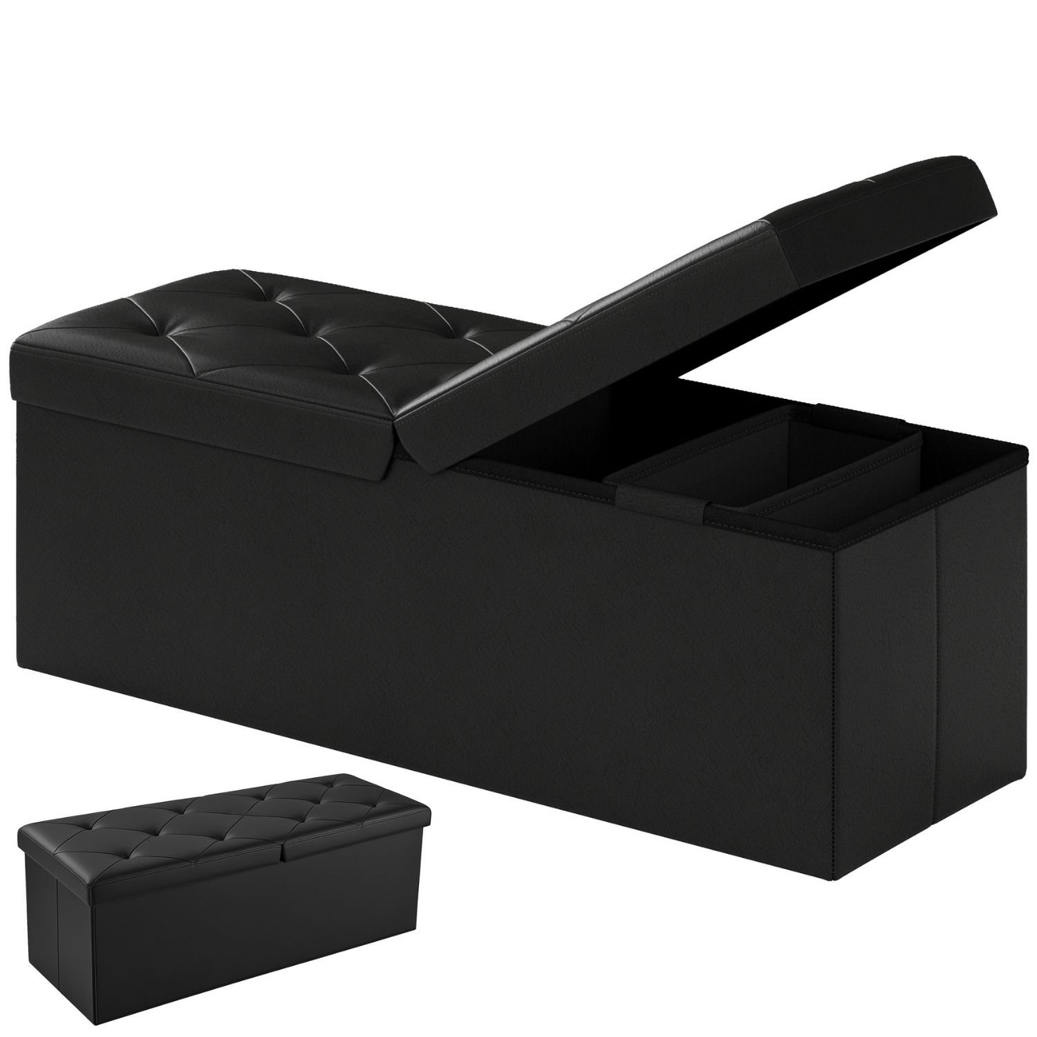 Folding Storage Ottoman, Compact Flip-Top Ottoman With Divider, Padded - Image 6