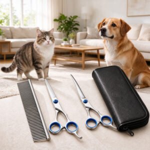 Pet Grooming Scissors Kit, 4 In 1 Professional Stainless Steel Dog Cat