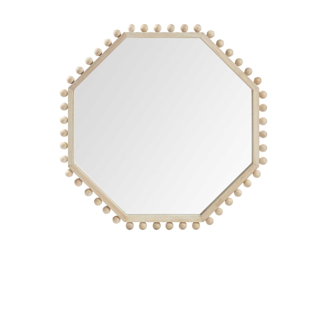 Natural Wood Octagon Beaded Accent Mirror — 33" - Image 3