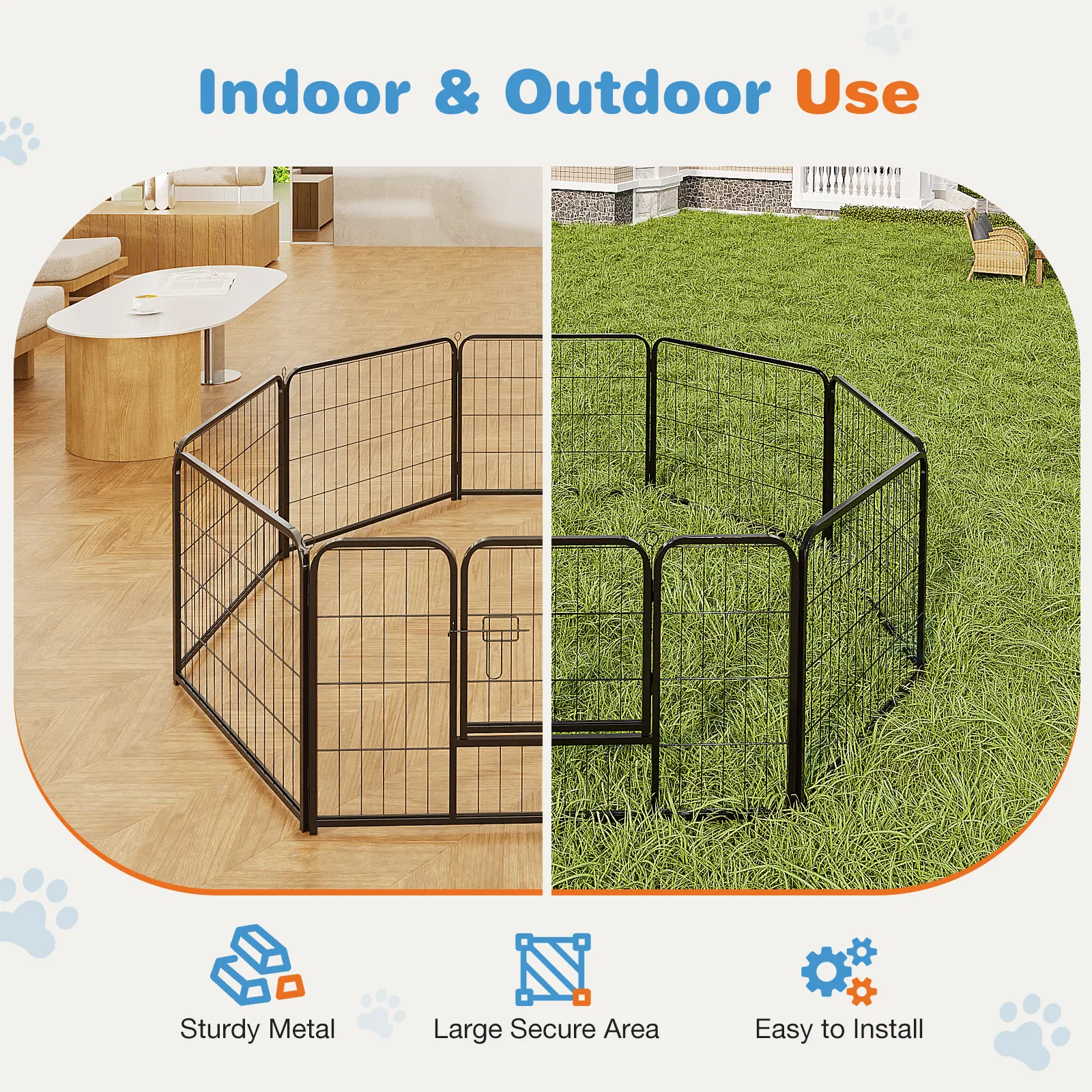 Dog Playpen Indoor Fence Height Metal Exercise Pen with Door Small Pup - Image 6