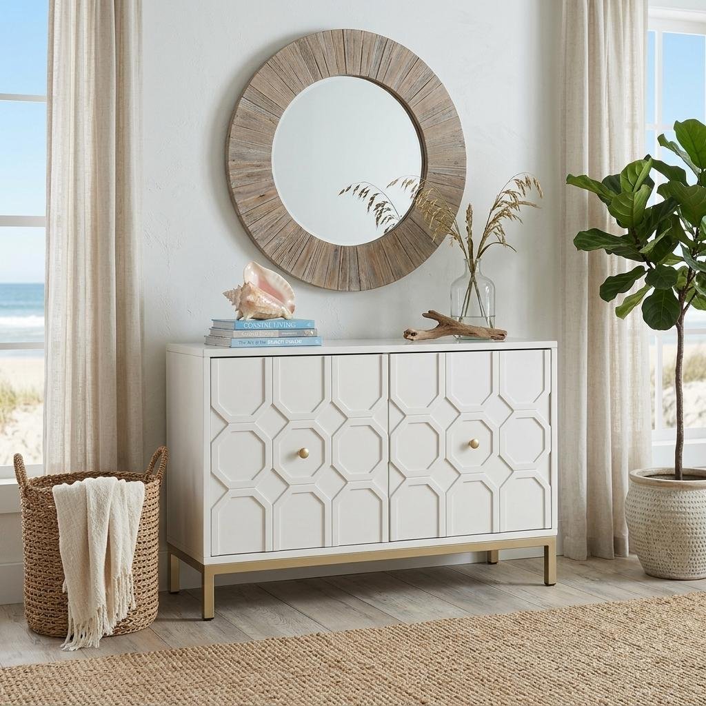 White Carved Geometric Sideboard — 40"