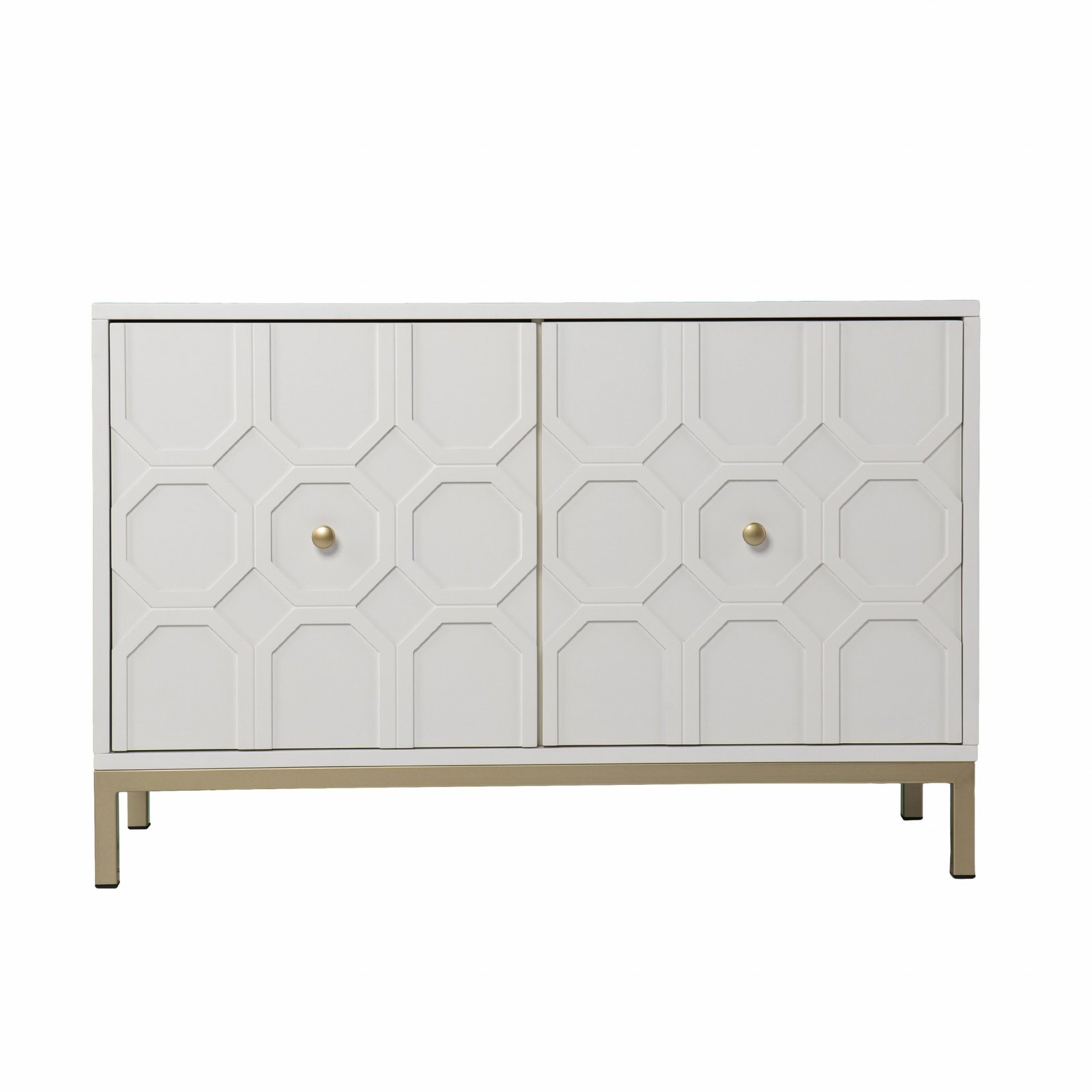 White Carved Geometric Sideboard — 40" - Image 3
