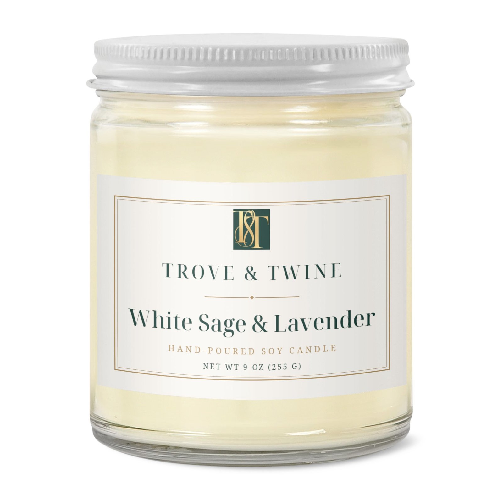 White Sage & Lavender hand-poured soy candle (9 oz)