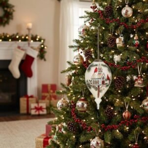 Red, White & Green Glass Finial Ornament