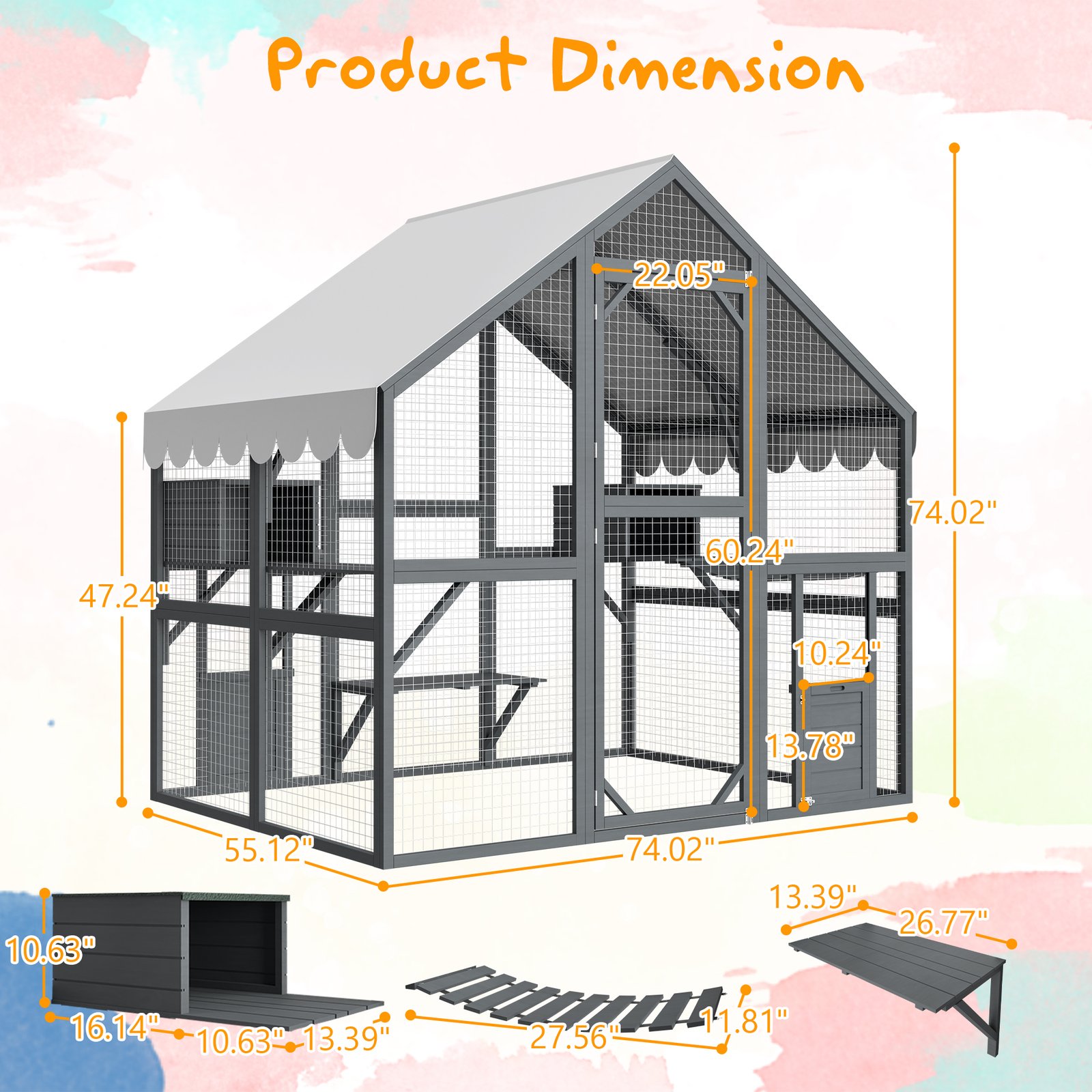 Large Outdoor Cat House, 28ft² Luxury Wooden Cat Run Enclosure Walk in - Image 5