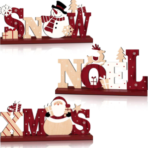 3Pcs Christmas Table Decorations, Wooden Christmas Decor Indoor
