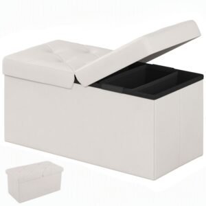 Folding Storage Ottoman, Compact Flip-Top Ottoman With Divider, Padded