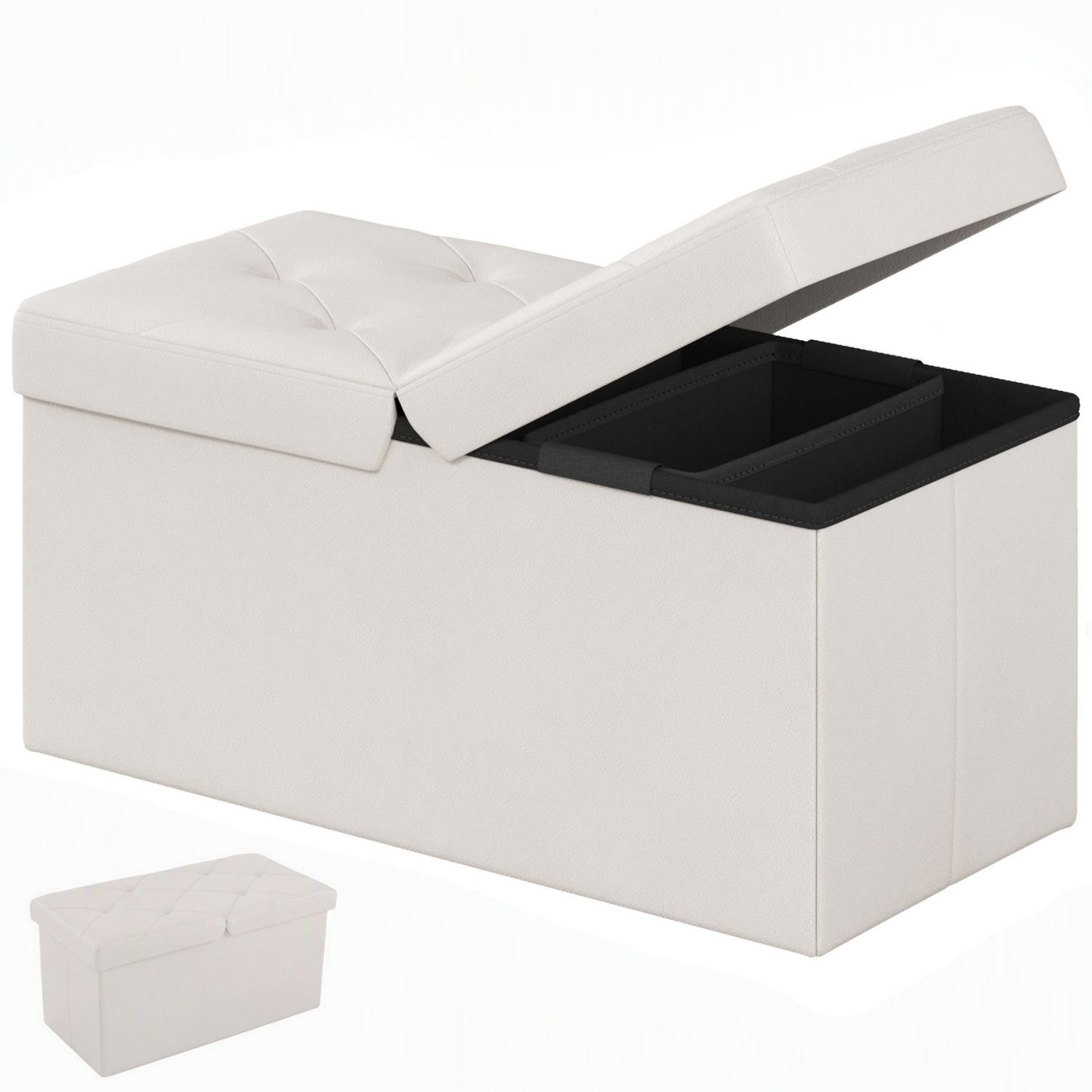 Folding Storage Ottoman, Compact Flip-Top Ottoman With Divider, Padded