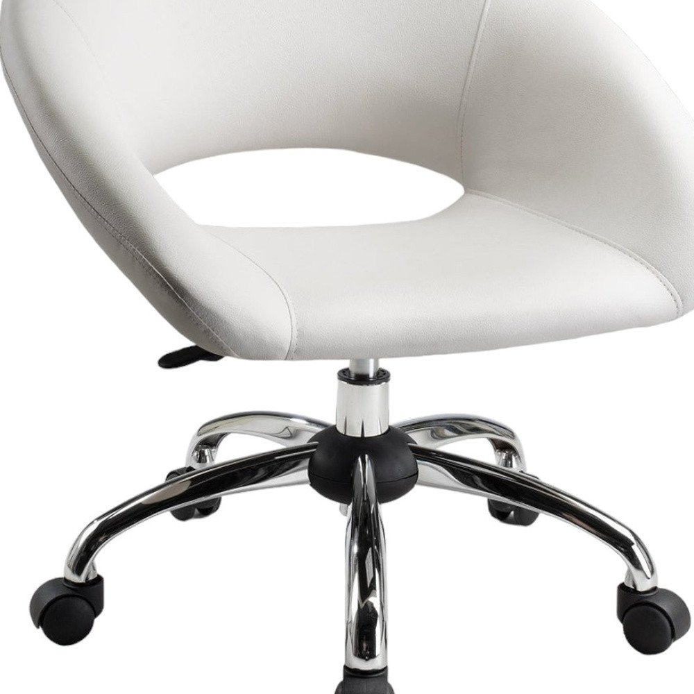 White swivel computer chair with padded faux leather seat