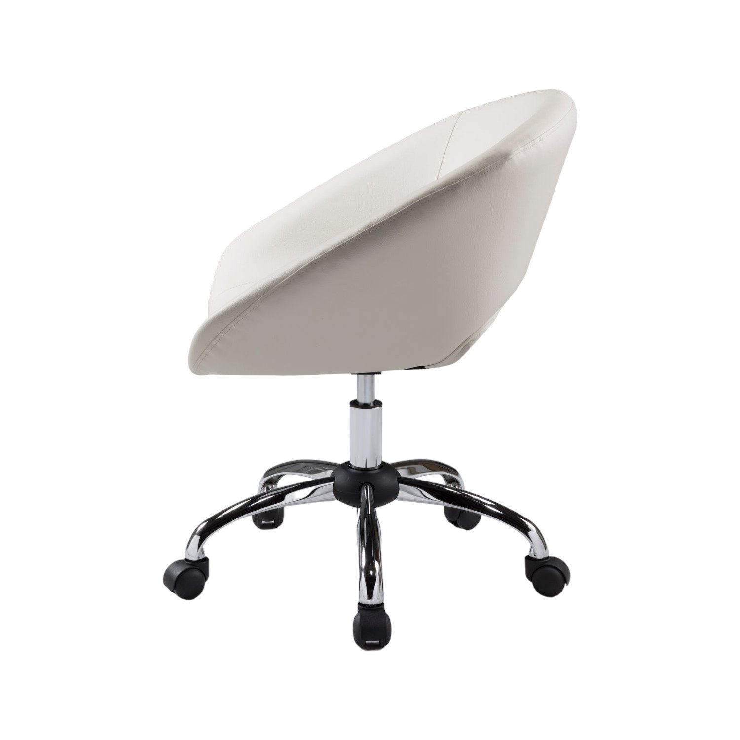 White and silver faux leather desk chair with casters