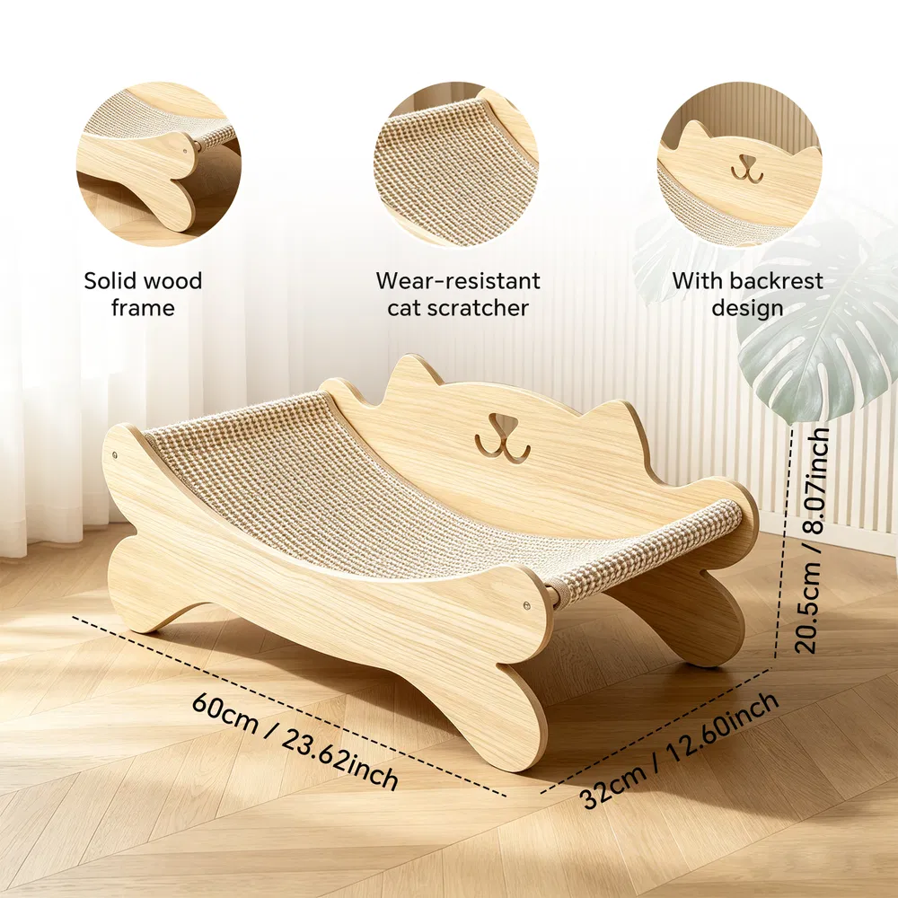 Cat Scratcher Bed for Indoor Cats Kitten Bed Cat Hammock with Solid Wo - Image 7