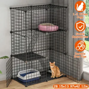 3 Tier Cat Playpen Cage Metal Indoor Cat House Detachable Kitten House