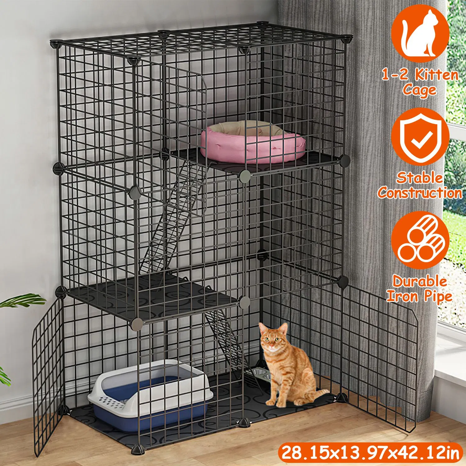 3 Tier Cat Playpen Cage Metal Indoor Cat House Detachable Kitten House
