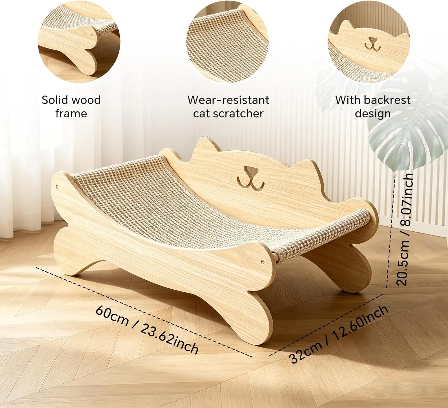 Cat Scratcher Bed for Indoor Cats Kitten Bed Cat Hammock with Solid Wo - Image 5