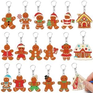 36Pcs Christmas Unfinished Wooden Gingerbread Men Keychains Blank Wood DIYColor Your Own Unfinished Blank Wood Painti...