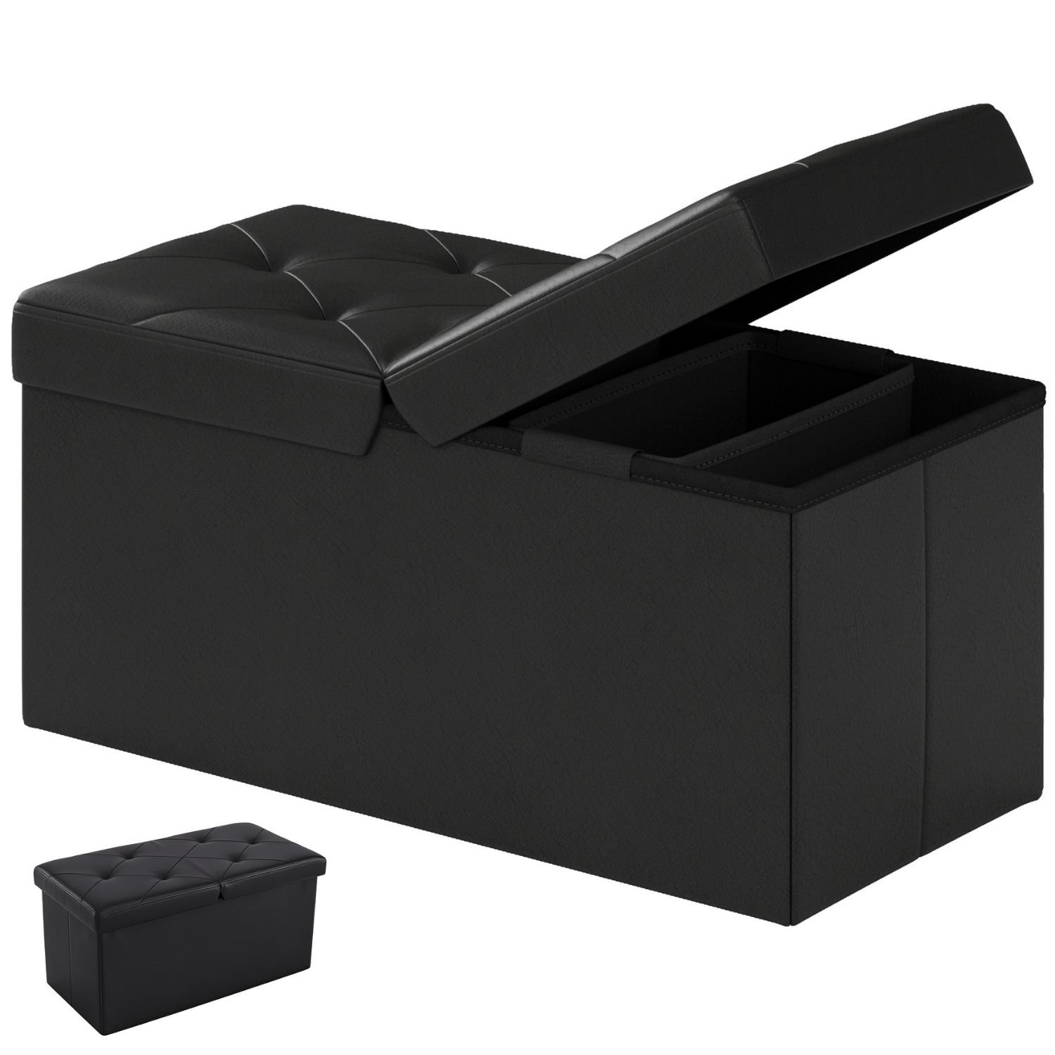 Folding Storage Ottoman, Compact Flip-Top Ottoman With Divider, Padded - Image 8