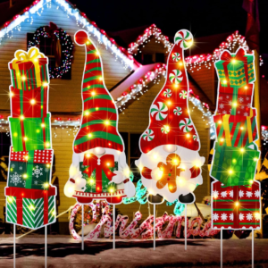 4Pcs Christmas Gnome Yard Stakes, Outdoor Xmas Lawn Decorations
