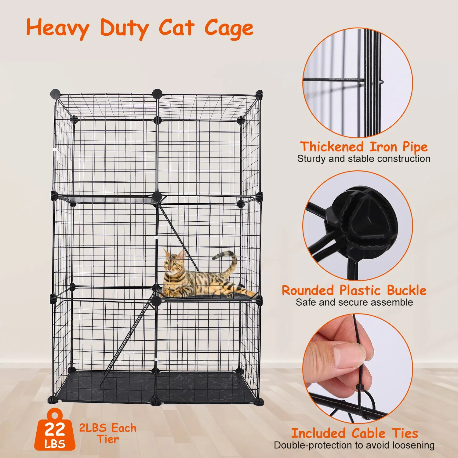 3 Tier Cat Playpen Cage Metal Indoor Cat House Detachable Kitten House - Image 2