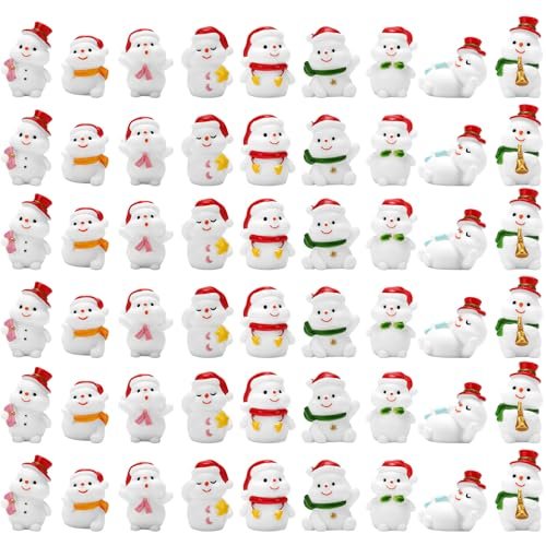 45Pcs Christmas Mini Resin Snowman 9 Styles Mini Figuriness With Hat Xmas Miniature Snowman For Festival DIY Village ...