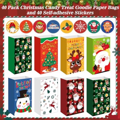 Christmas Gift Bags40Pack Xmas Goody Bags With StickersSmall Candy Treat Bags For Kids, Holiday Cookies Goodies Wrapp...