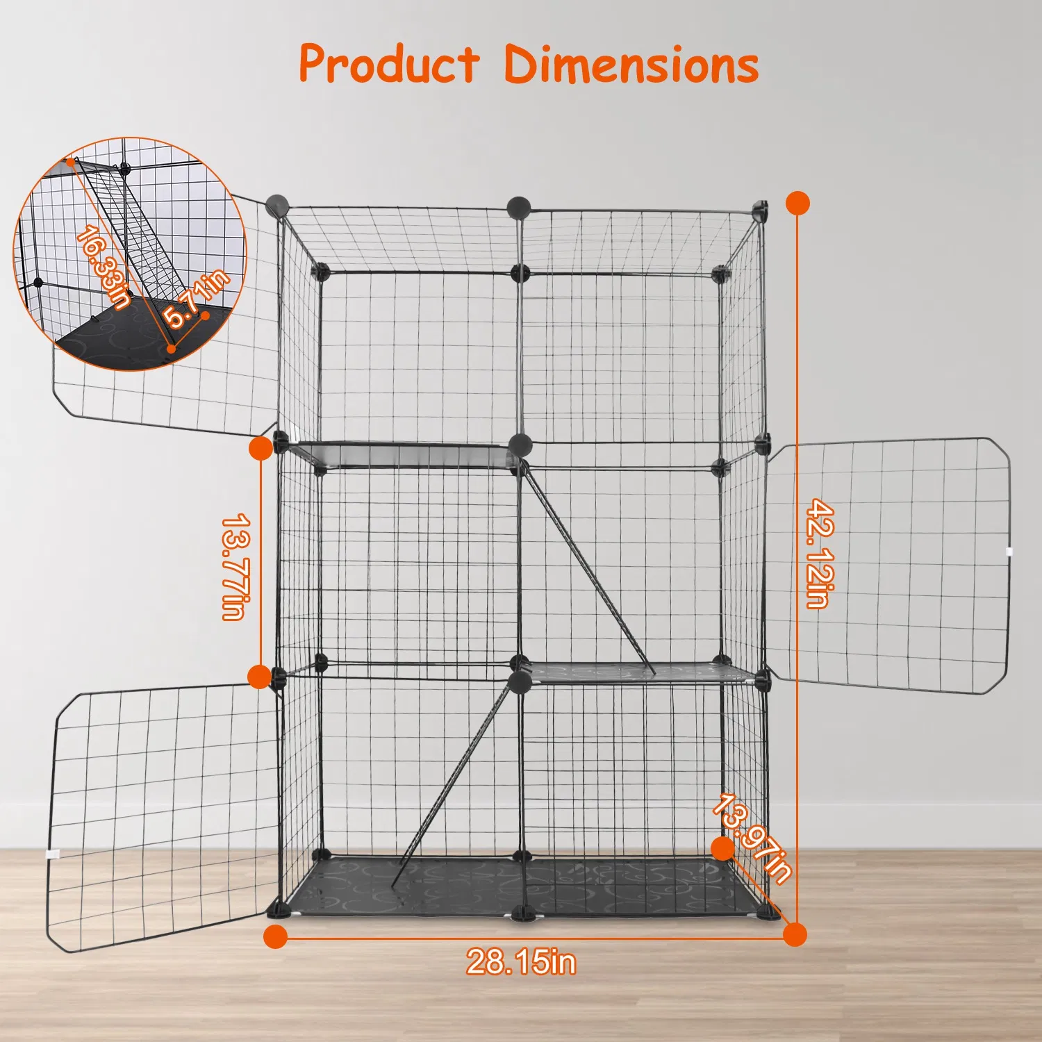 3 Tier Cat Playpen Cage Metal Indoor Cat House Detachable Kitten House - Image 5
