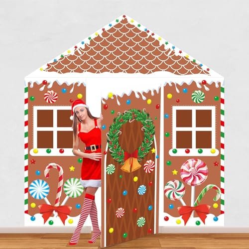 4 Pcs Christmas Gingerbread House Door Cover Decorations Gingerbread Door Cover Christmas House Backdrop For Xmas Hol... - Image 2