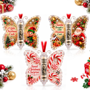 Butterfly Christmas cash gift ornament holder in clear acrylic