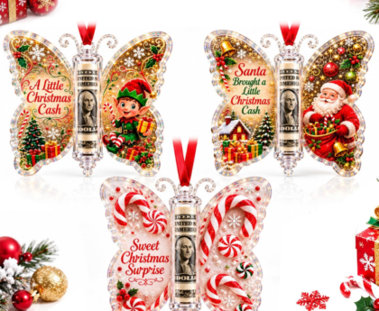 Butterfly Christmas cash gift ornament holder in clear acrylic