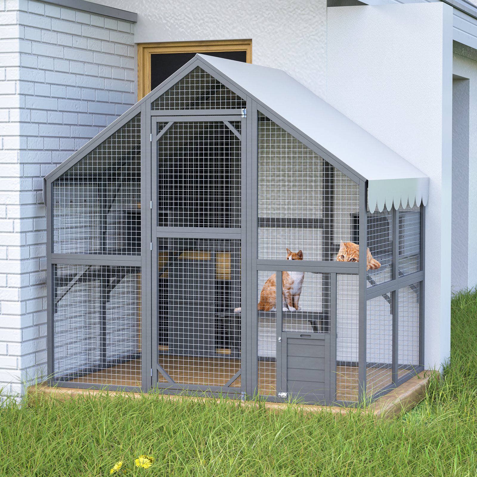 Large Outdoor Cat House, 28ft² Luxury Wooden Cat Run Enclosure Walk in - Image 7