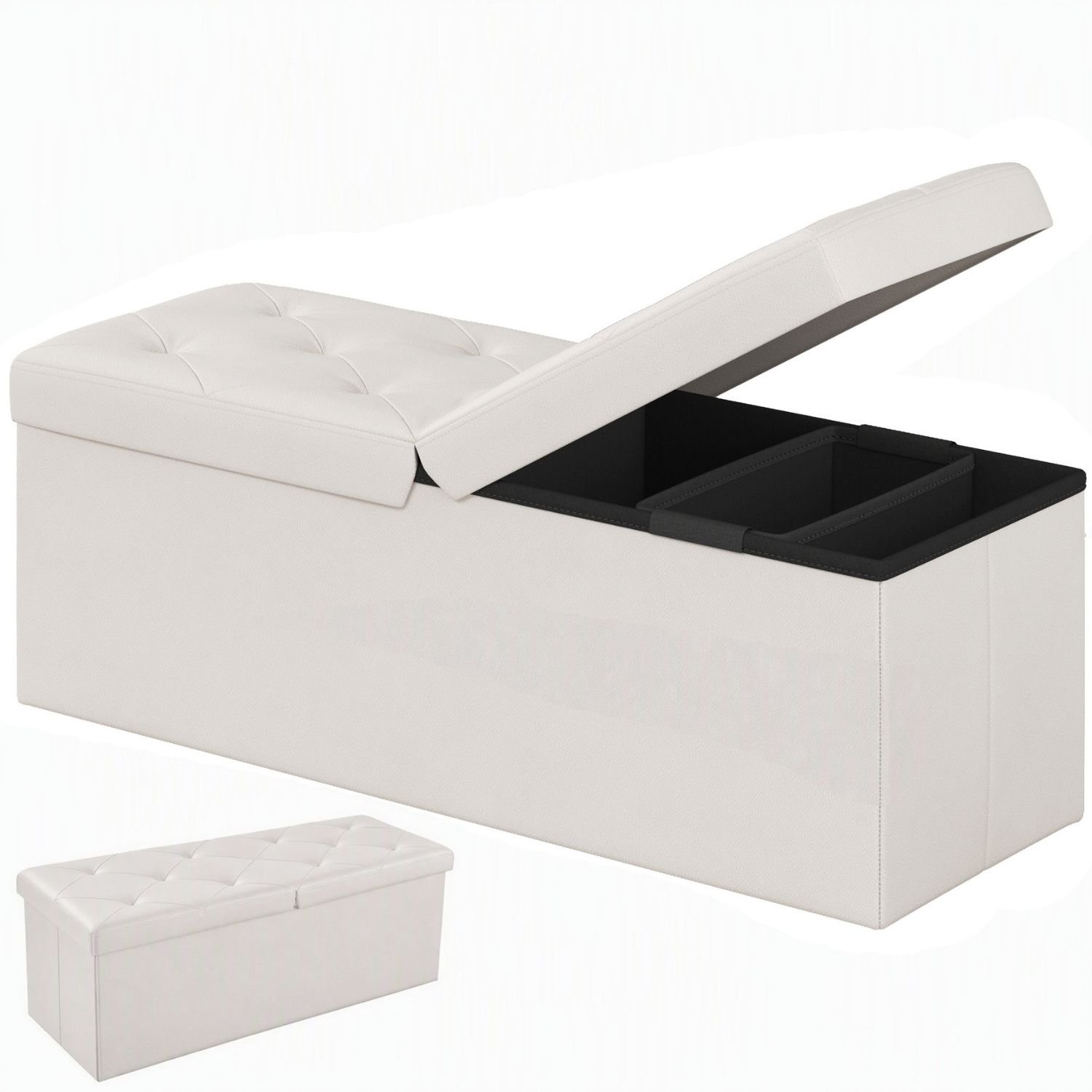 Folding Storage Ottoman, Compact Flip-Top Ottoman With Divider, Padded - Image 7