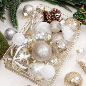 34PCS Champagne White Christmas Ball Ornaments Set For Tree Decor