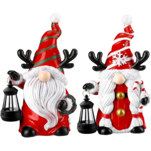2Pcs 9.4 Solar Christmas Gnome Statues, LED Garden Decor Figurines