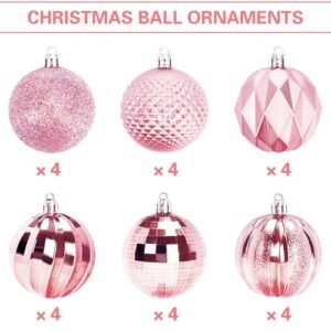 24PCSPink Christmas Ball Ornaments, 60mm Shatterproof Tree DecorPlastic, Xmas Tree Decorations, Wedding, Mothers Day ...