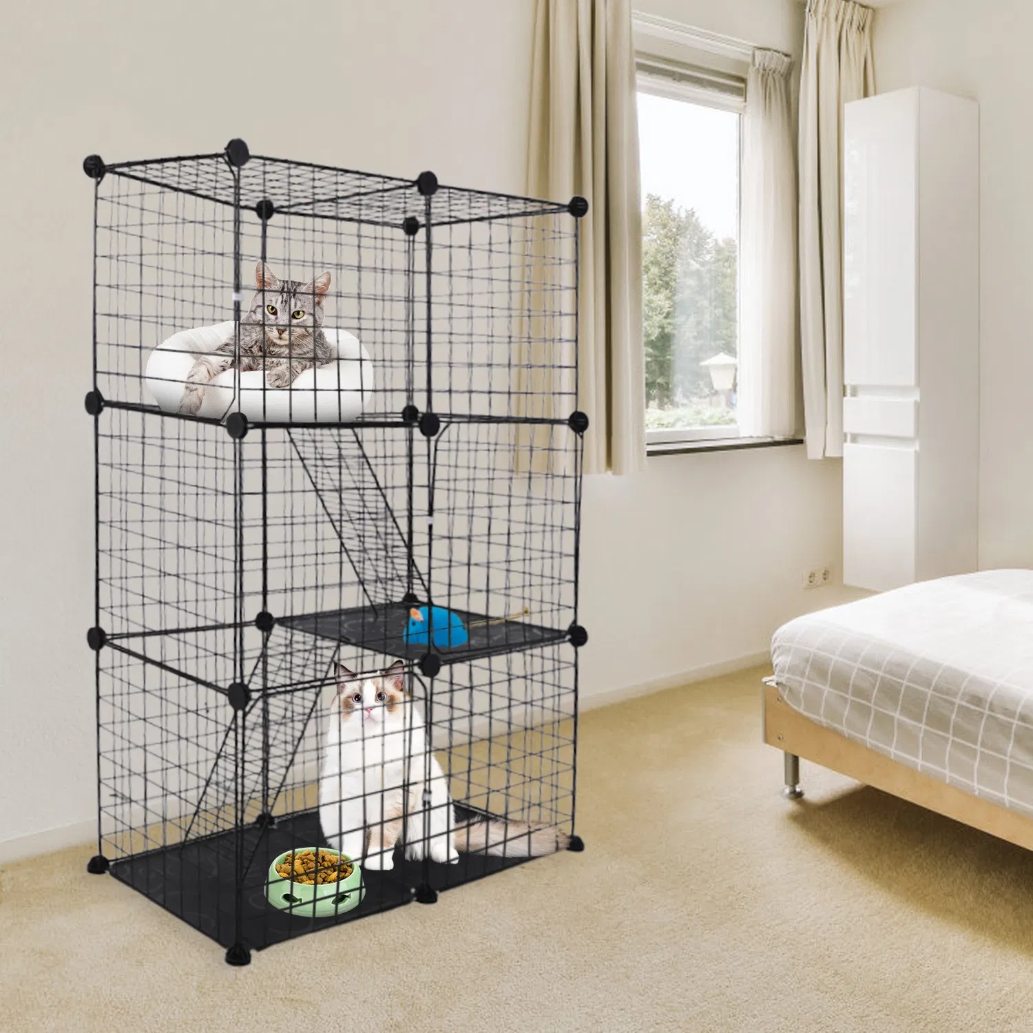 3 Tier Cat Playpen Cage Metal Indoor Cat House Detachable Kitten House - Image 4