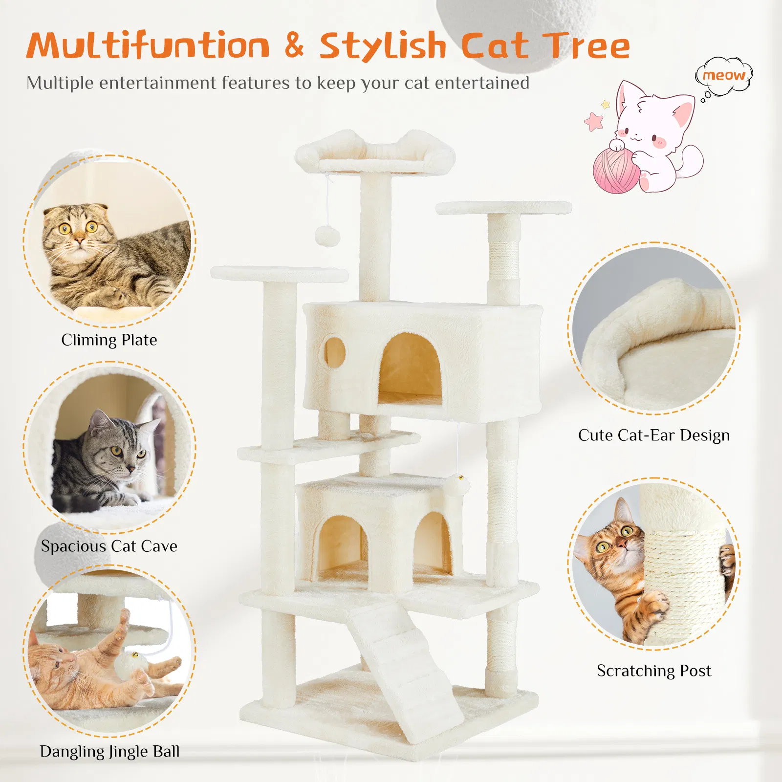 Multi-functional cat tree house cat climbing frame, lounge and recreat - Image 4