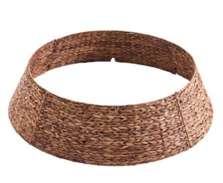Handwoven Christmas tree collar in brown, rustic holiday decor