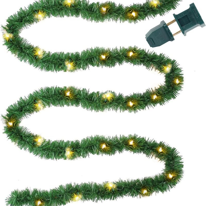 Pre-lit artificial Christmas garland stored properly in loose loops