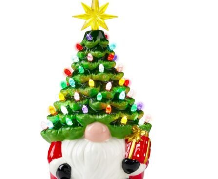 Glowing 12-inch gnome ceramic Christmas tree with 60 LED lights
