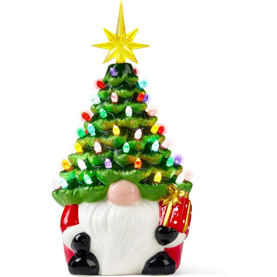 Glowing 12-inch gnome ceramic Christmas tree with 60 LED lights